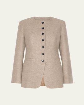 Max Mara Wool Single-Breasted Collarless Jacket