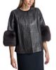 Maximilian Maximilian Croc Embossed Leather Jacket with Shearling Lamb Cuff Trim - 1