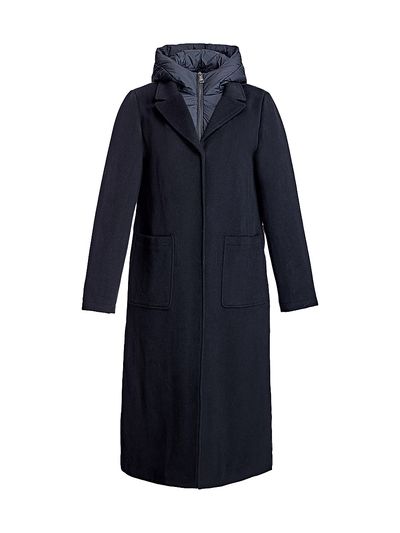 Maximilian Women's Long Wool Blend Hooded Puffer