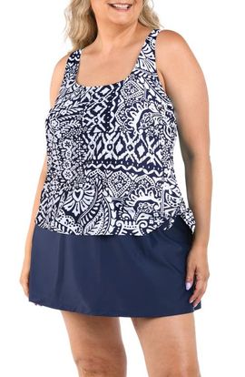 Maxine of Hollywood Maxine of Hollywood Bohemia Faux Tankini One-Piece Swimdress