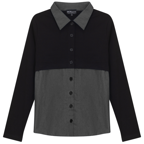 MCM MCM Maternity Contrast Collar Denim Panel Button Front Blouse