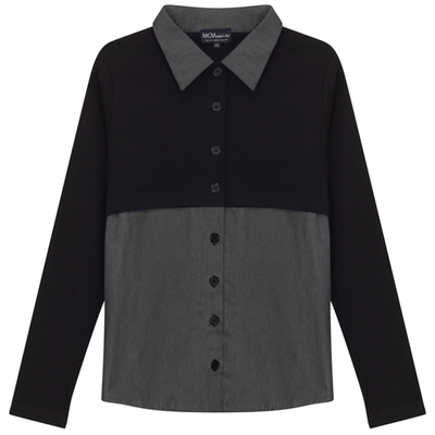 MCM MCM Maternity Contrast Collar Denim Panel Button Front Blouse