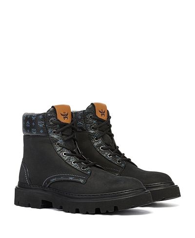 Mcm Mcm Men's Ankle Boots in Nubuck and Monogram Print Leather