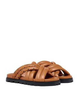 Mcm Mcm Men's Monogram Print Cross Sandals in Lamb Leather