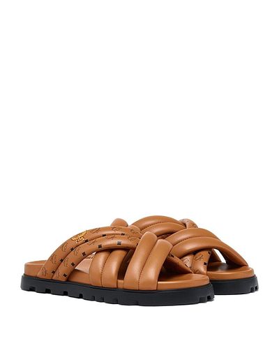 Mcm Mcm Men's Monogram Print Cross Sandals in Lamb Leather