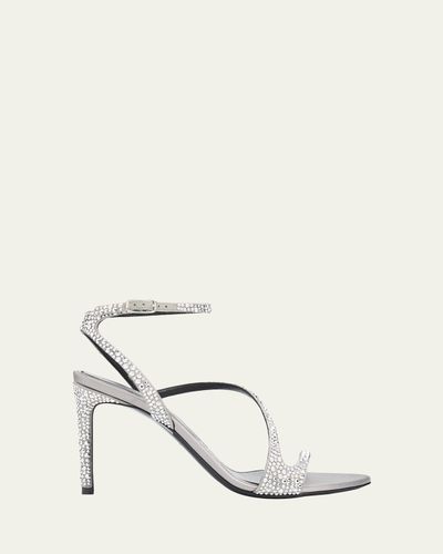 McQueen 90mm Skull Embellished Satin Ankle-Strap Sandals