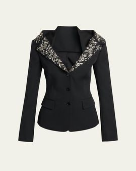 McQueen Beaded Off-The-Shoulder Single-Breasted Jacket