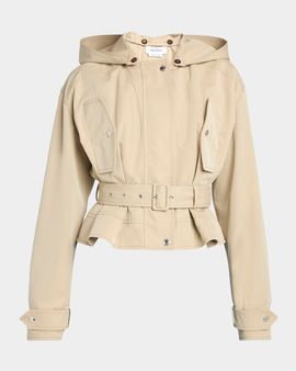 McQueen Belted Windbreaker Jacket With Detachable Hood