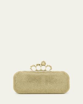 McQueen Crystal Leather Long Knuckle Clutch Bag