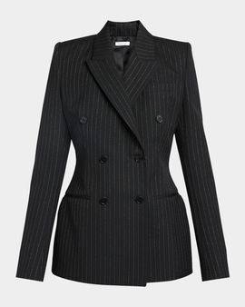 McQueen Double-Breasted Metallic Pinstripe Wool Jacket