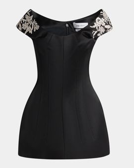 McQueen Embellished Off-The-Shoulder Mini Cocktail Dress