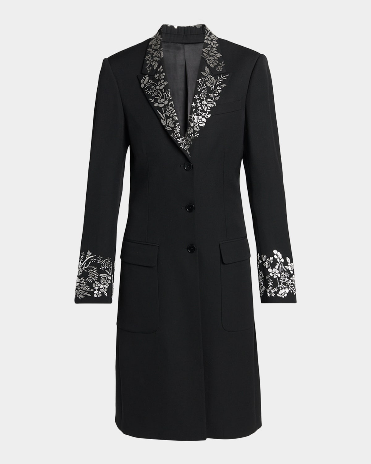 McQueen Floral Embroidered Grain De Poudre Wool Coat
