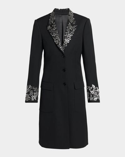 McQueen Floral Embroidered Grain De Poudre Wool Coat