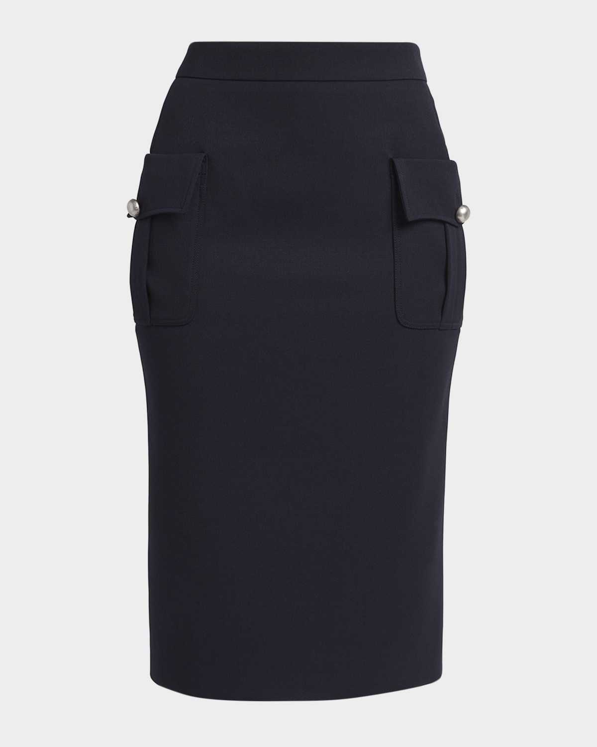 McQueen Front-Pocket Grain De Poudre Pencil Skirt