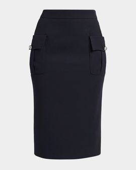 McQueen Front-Pocket Grain De Poudre Pencil Skirt