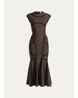 McQueen Geometric Trumpet Midi Dress