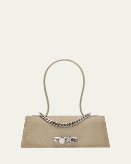 McQueen Jewelled Croc-Embossed Suede Top-Handle Bag