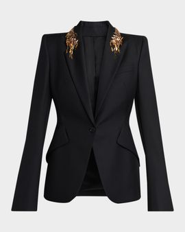 McQueen Leaves Embroidered Single-Breasted Jacket
