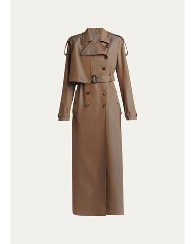 McQueen Light Cotton Double-Breasted Long Trench Coat With Belt