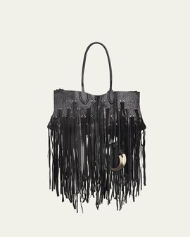 McQueen Manta Fringed Croc-Embossed Leather Shoulder Bag