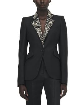 Mcqueen McQueen Bead & Crystal Embroidered Lapel Single Breasted Jacket