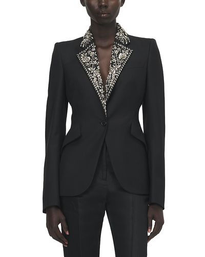 Mcqueen McQueen Bead & Crystal Embroidered Lapel Single Breasted Jacket