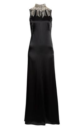 McQueen McQueen Chain Mail Open Back Satin Gown