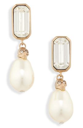 McQueen McQueen Crystal & Faux Pearl Skull Drop Earrings