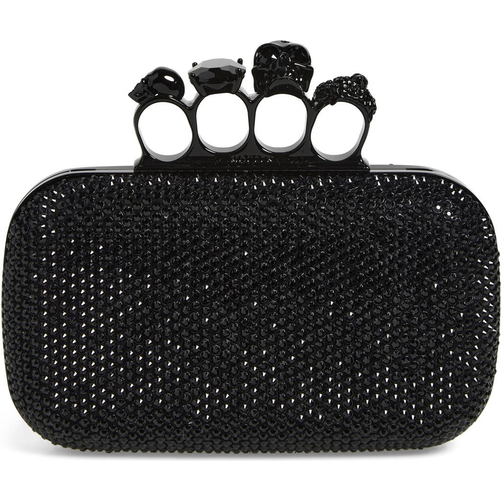 McQueen McQueen Crystal Embellished Leather Knuckle Clutch
