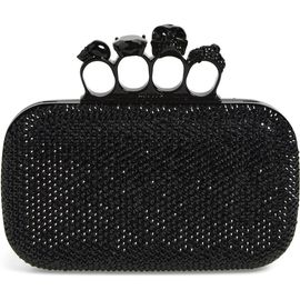 McQueen McQueen Crystal Embellished Leather Knuckle Clutch