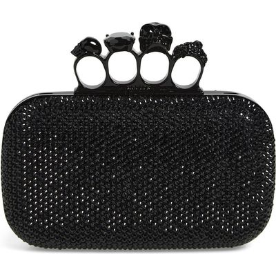 McQueen McQueen Crystal Embellished Leather Knuckle Clutch