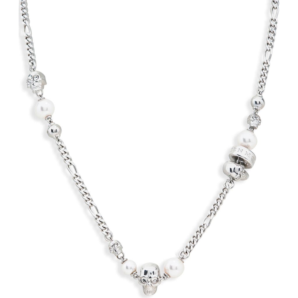 McQueen McQueen Crystal Skull & Faux Pearl Necklace