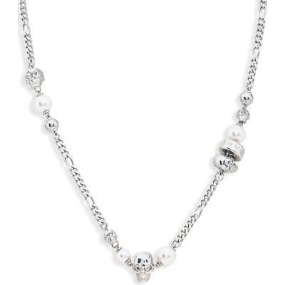 McQueen McQueen Crystal Skull & Faux Pearl Necklace