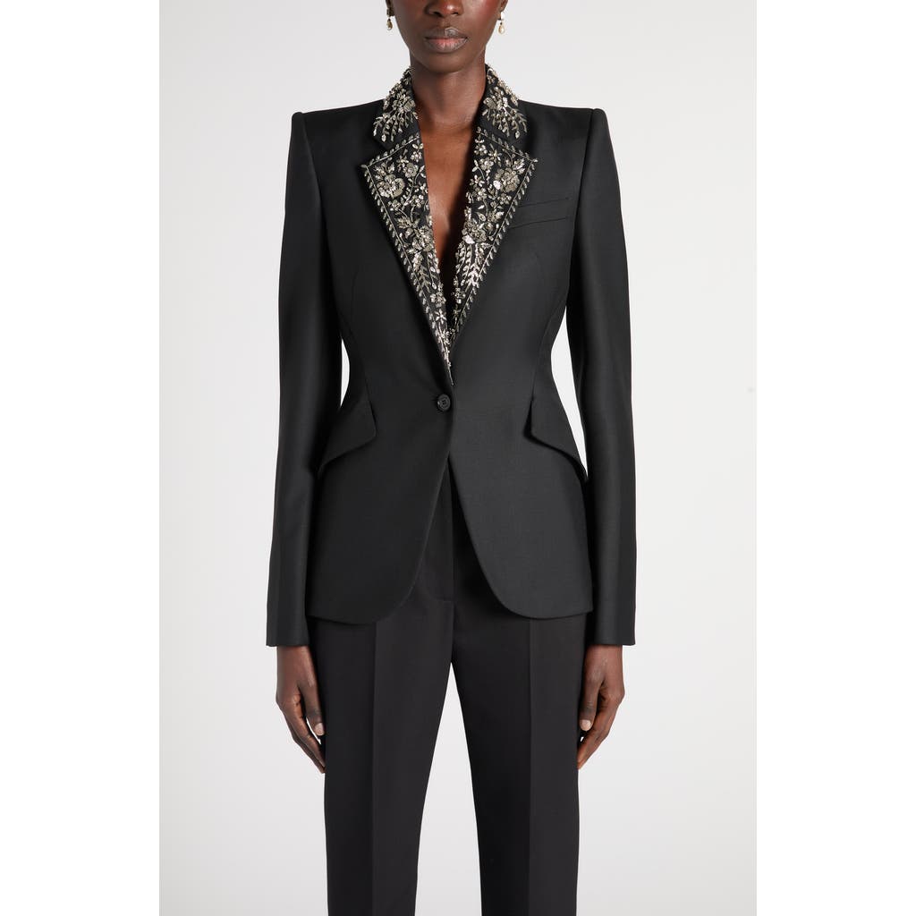 McQueen McQueen Embroidered Lapel Single-Breasted Wool Jacket