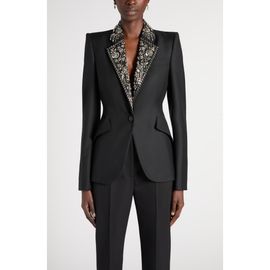 McQueen McQueen Embroidered Lapel Single-Breasted Wool Jacket
