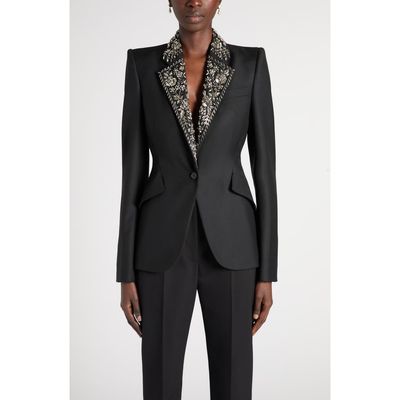 McQueen McQueen Embroidered Lapel Single-Breasted Wool Jacket
