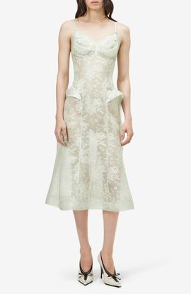 McQueen McQueen Floral Lace Silk Midi Dress