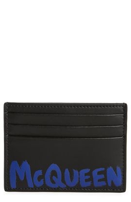 McQueen McQueen Graffiti Logo Leather Card Case