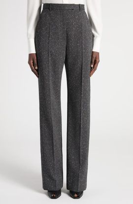 McQueen McQueen High Waist Wool Blend Slub Straight Leg Pants