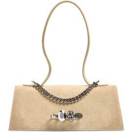 McQueen McQueen Jeweled Croc Embossed Suede Top Handle Bag
