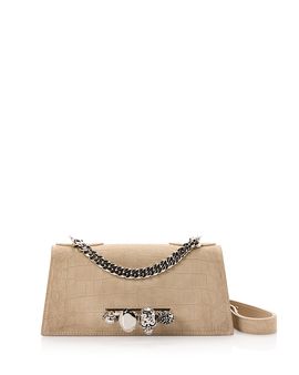 Mcqueen McQueen Knuckles Embossed Suede Shoulder Bag
