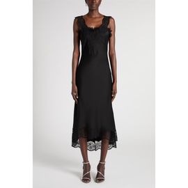 McQueen McQueen Lace Trim Satin Cocktail Dress