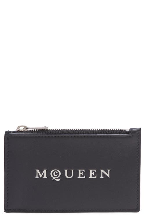 McQueen McQueen Logo Leather Zip Card Case