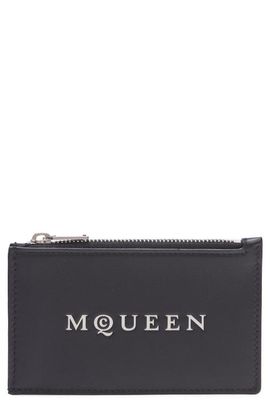 McQueen McQueen Logo Leather Zip Card Case