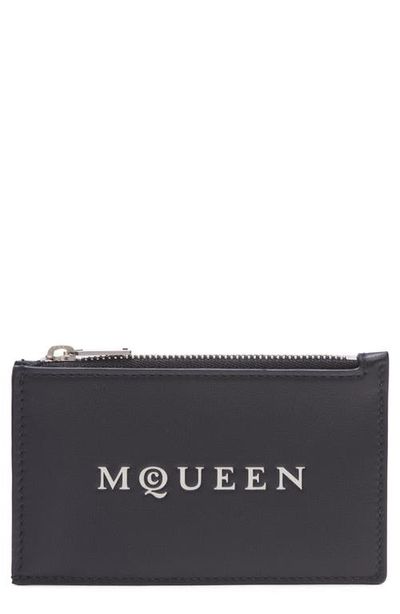 McQueen McQueen Logo Leather Zip Card Case