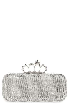 McQueen McQueen Long Knuckle Crystal Embellished Suede Clutch