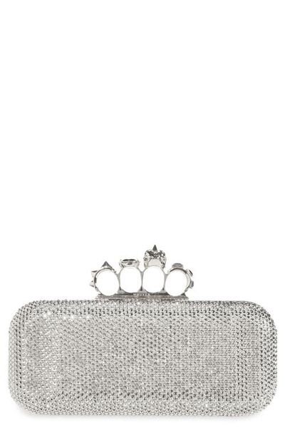 McQueen McQueen Long Knuckle Crystal Embellished Suede Clutch