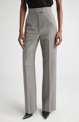 McQueen McQueen Micro Houndstooth Pleated Wool & Mohair Straight Leg Trousers