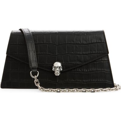 McQueen McQueen Mini Skull Croc Embossed Leather Crossbody Bag