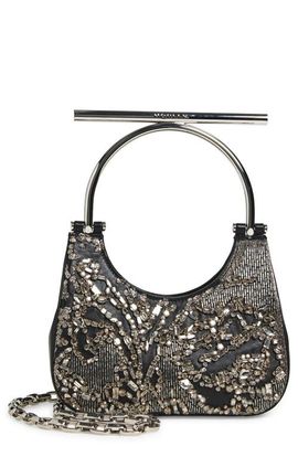 McQueen McQueen Mini T-Bar Crystal & Bead Embellished Leather Evening Bag